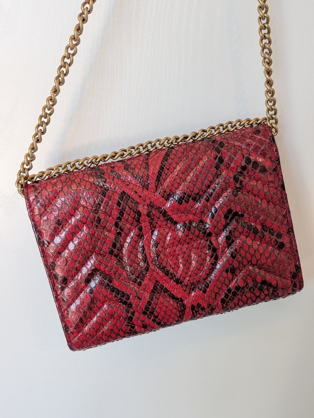 Gucci Red Python Print GG Marmont Wallet On Chain - Picture 8 of 13